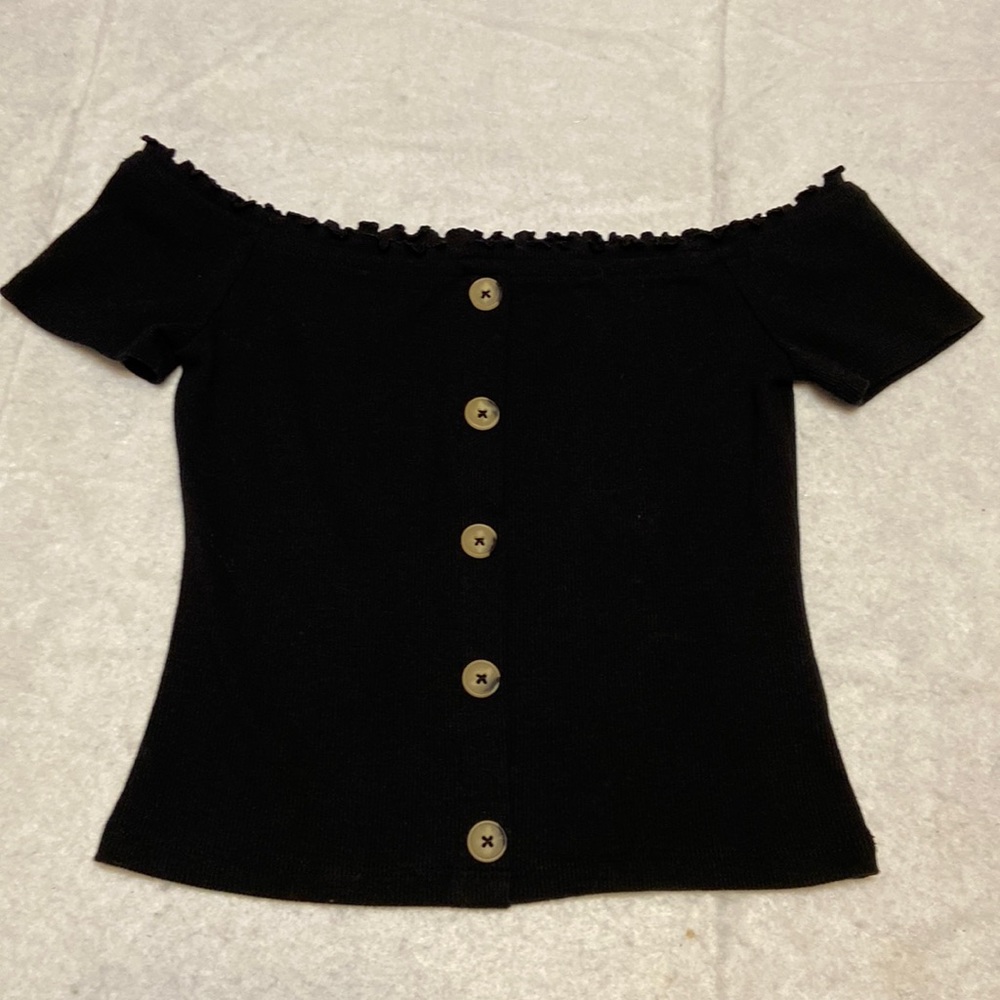 Aeropostale- Girls Black Rib Drop Shoulder Crop top - EUC - size XS